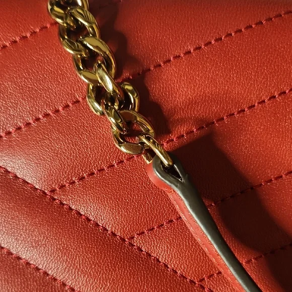Tory Burch Red Quilted Clutch with Gold Chain - Picture 5 of 12